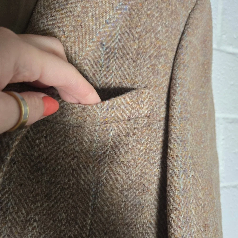 Vtg Saks Tweed Blazer Mens 40 Brown Herringbone Wool Sport‎ Coat Academia Preppy